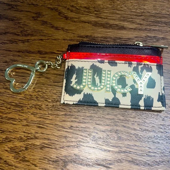 Juicy Couture Animal Print Coin Purse Wallet with Heart Clip & Card Slots - Picture 1 of 8